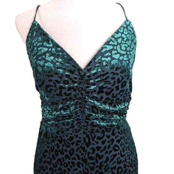 Miss Avenue Green Velvet Burnout leopard animal backless Cutout jumpsuit M - Picture 3 of 10